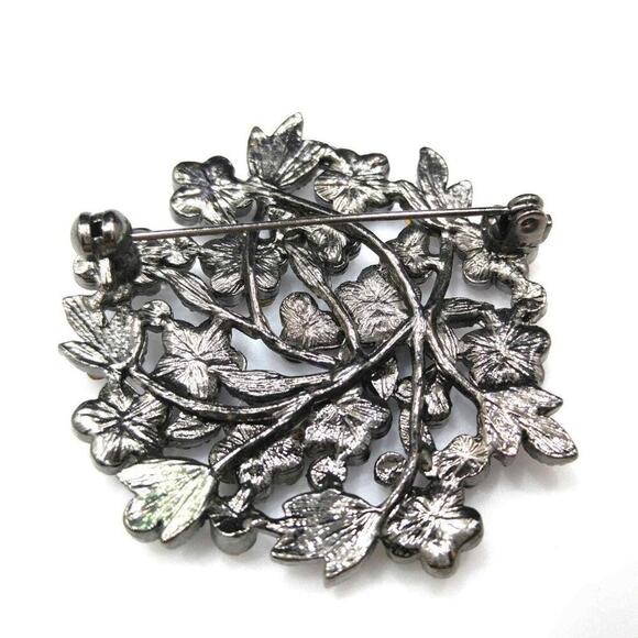 Purple & Lavender Rhinestone Floral Brooch, Gun Metal Gray - Picture 4 of 6